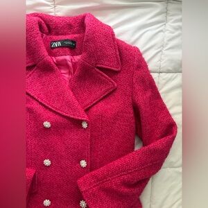 Zara pink tweed double breasted blazer